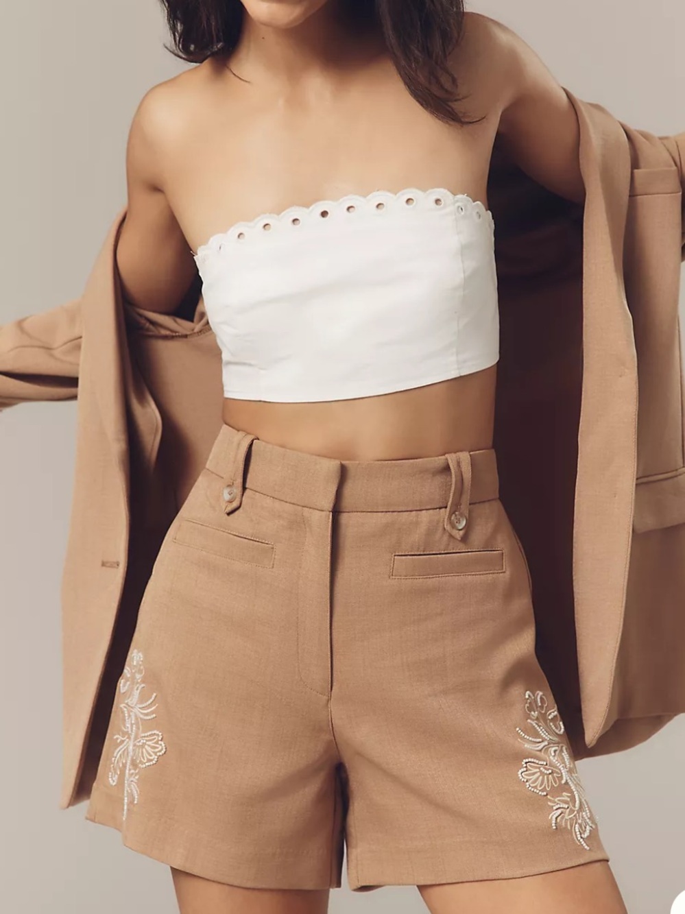 Sam Edelman High Rise Embroidered Trouser Shorts